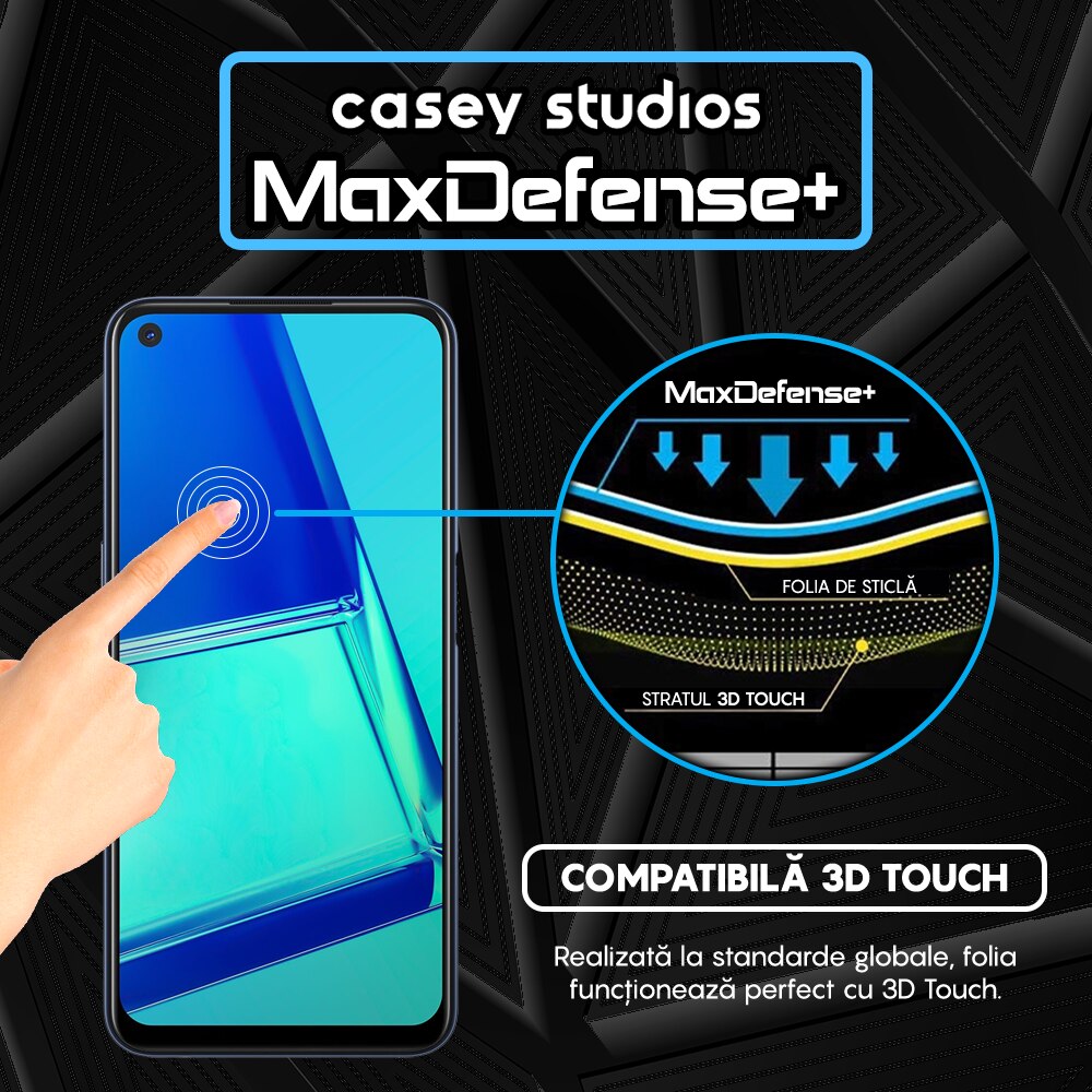 Folie Sticla CASEY STUDIOS™ compatibila cu Oppo A52 / A72 4G, Full Cover 3D, Full Glue, Duritate Militara, Ultra HD, Anti Zgarieturi, Anti Socuri, Margini Negre