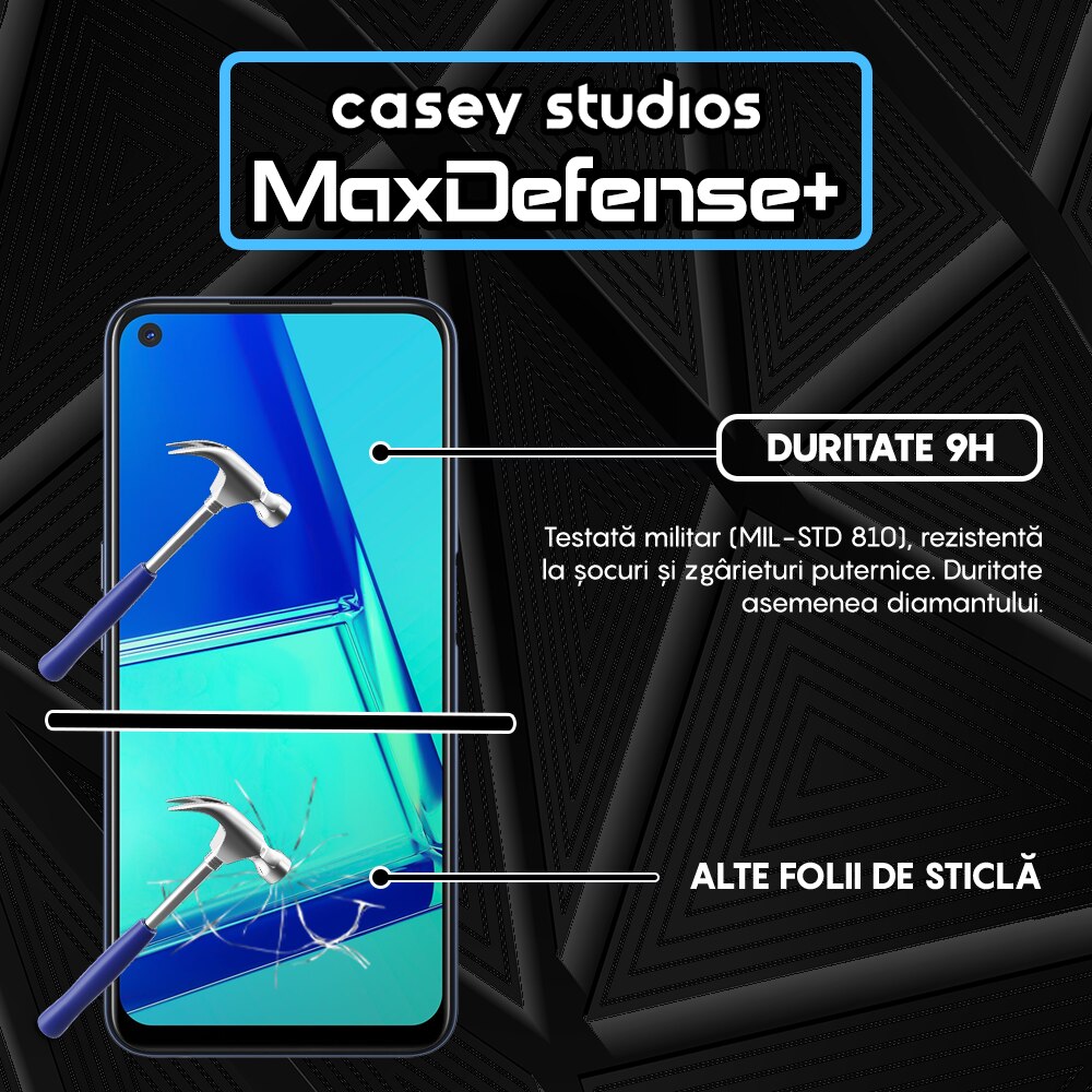Folie Sticla CASEY STUDIOS™ compatibila cu Oppo A52 / A72 4G, Full Cover 3D, Full Glue, Duritate Militara, Ultra HD, Anti Zgarieturi, Anti Socuri, Margini Negre