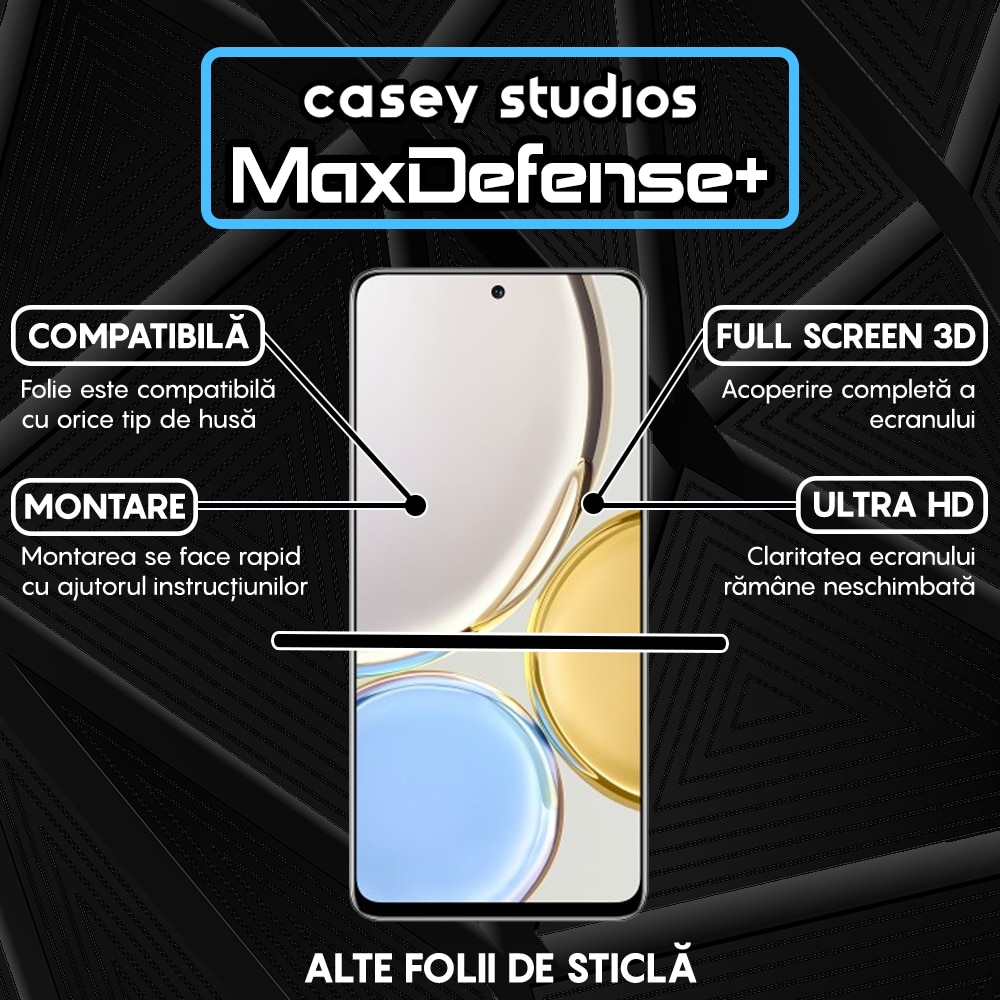 Folie Sticla CASEY STUDIOS™ compatibila cu Honor Magic 4 Lite 5G, Full Cover 3D, Full Glue, Duritate Militara, Ultra HD, Anti Zgarieturi, Anti Socuri, Margini Negre