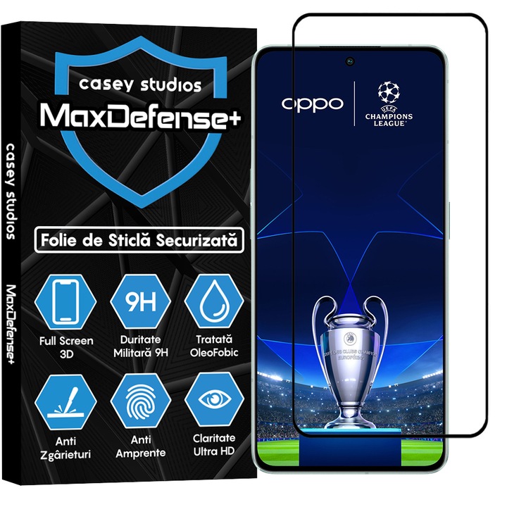 CASEY STUDIOS™ üvegfólia kompatibilis az Oppo Reno8 Pro-val, Full Glue, Katonai keménység, Ultra HD, karcolásgátló, ütésálló, fekete élek