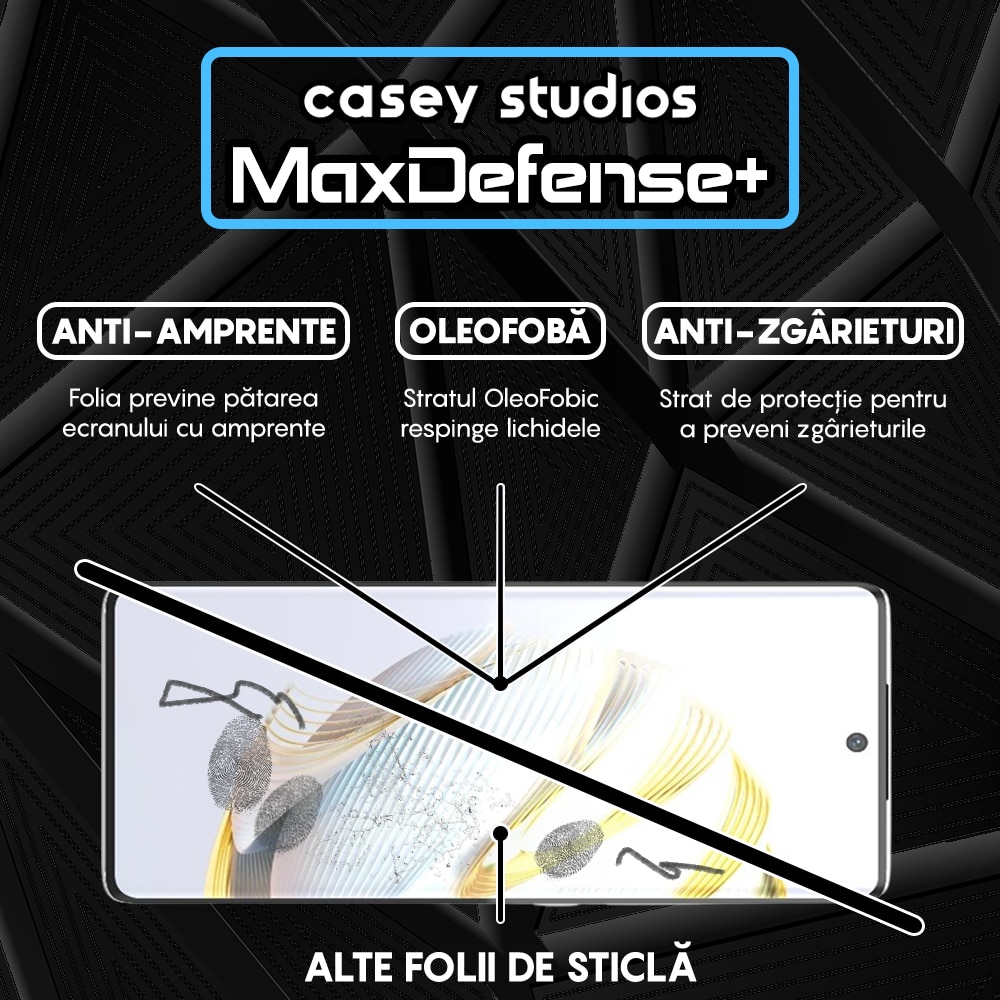 Folie Sticla CASEY STUDIOS™ compatibila cu Huawei nova 10, Full Cover 3D, Full Glue, Duritate Militara, Ultra HD, Anti Zgarieturi, Anti Socuri, Margini Negre