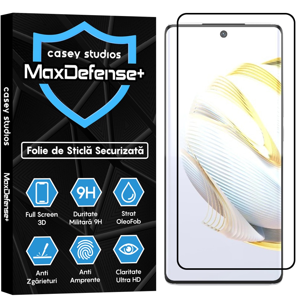 Folie Sticla CASEY STUDIOS™ compatibila cu Huawei nova 10, Full Cover 3D, Full Glue, Duritate Militara, Ultra HD, Anti Zgarieturi, Anti Socuri, Margini Negre