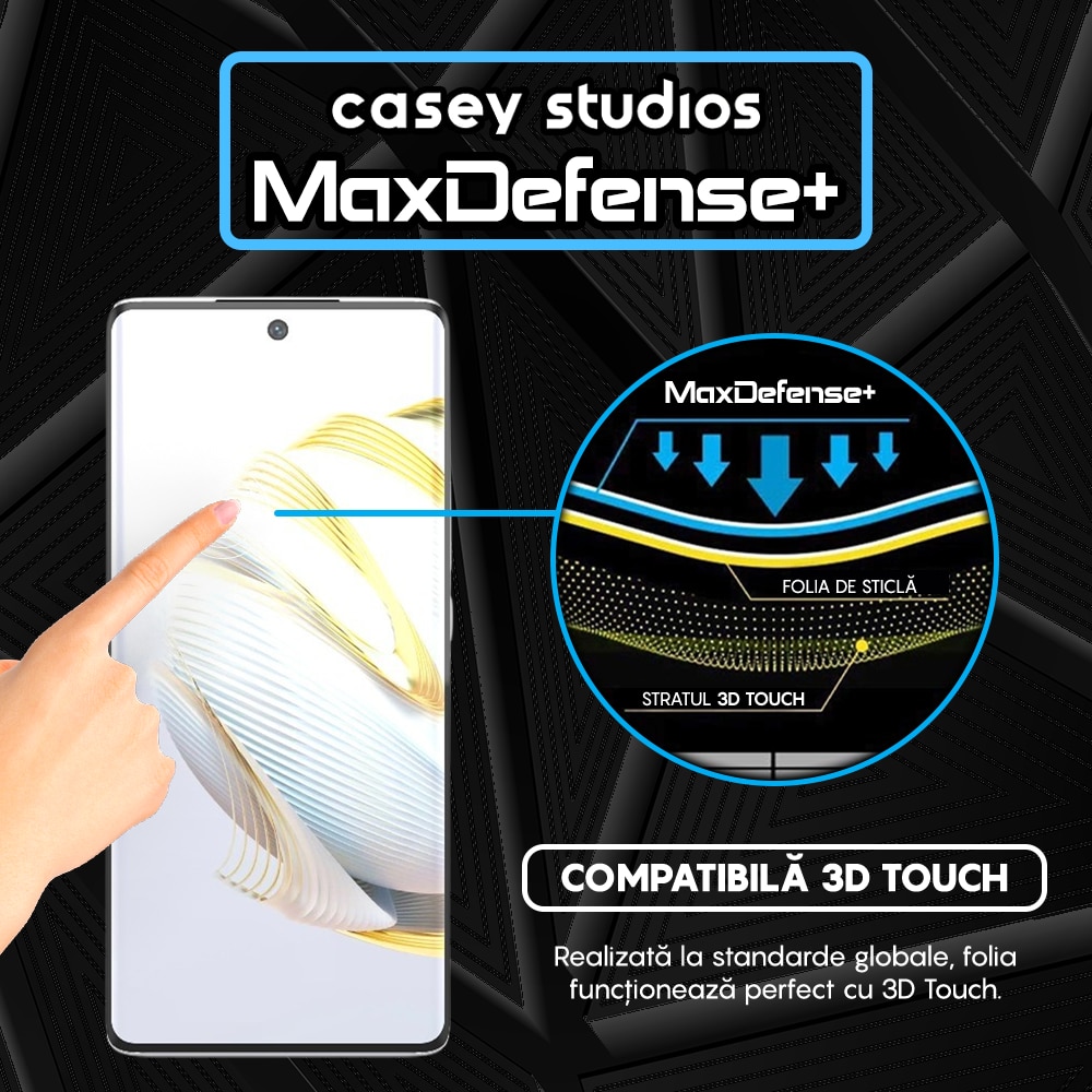 Folie Sticla CASEY STUDIOS™ compatibila cu Huawei nova 10, Full Cover 3D, Full Glue, Duritate Militara, Ultra HD, Anti Zgarieturi, Anti Socuri, Margini Negre