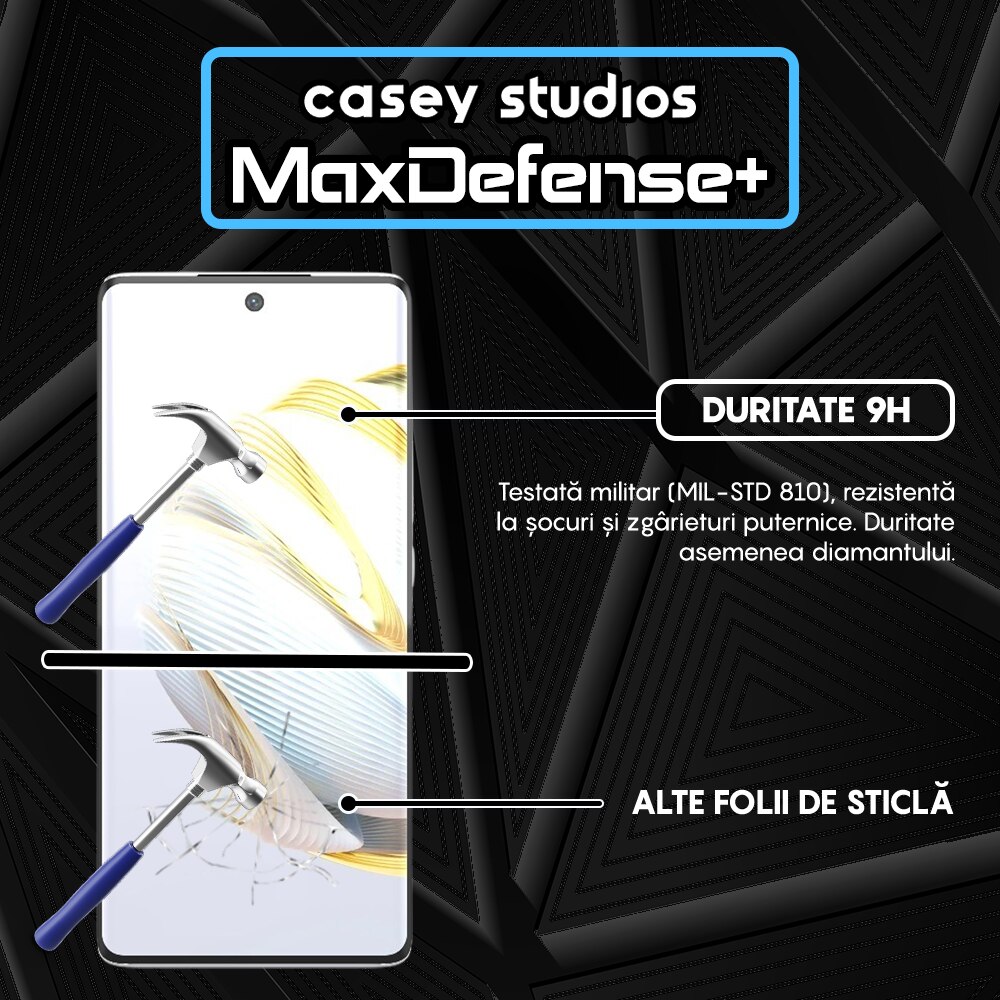 Folie Sticla CASEY STUDIOS™ compatibila cu Huawei nova 10, Full Cover 3D, Full Glue, Duritate Militara, Ultra HD, Anti Zgarieturi, Anti Socuri, Margini Negre