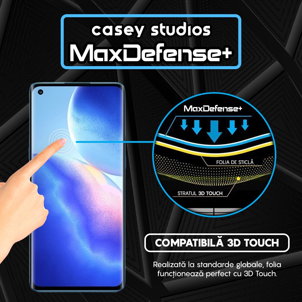 Folie Sticla CASEY STUDIOS™ compatibila cu Oppo Reno5 Pro 5G, Full Cover 3D, Full Glue, Duritate Militara, Ultra HD, Anti Zgarieturi, Anti Socuri, Margini Negre