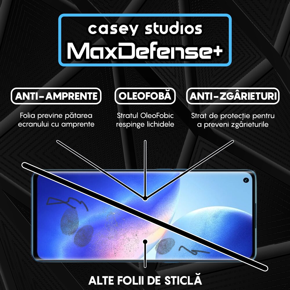 Folie Sticla CASEY STUDIOS™ compatibila cu Oppo Reno5 Pro 5G, Full Cover 3D, Full Glue, Duritate Militara, Ultra HD, Anti Zgarieturi, Anti Socuri, Margini Negre