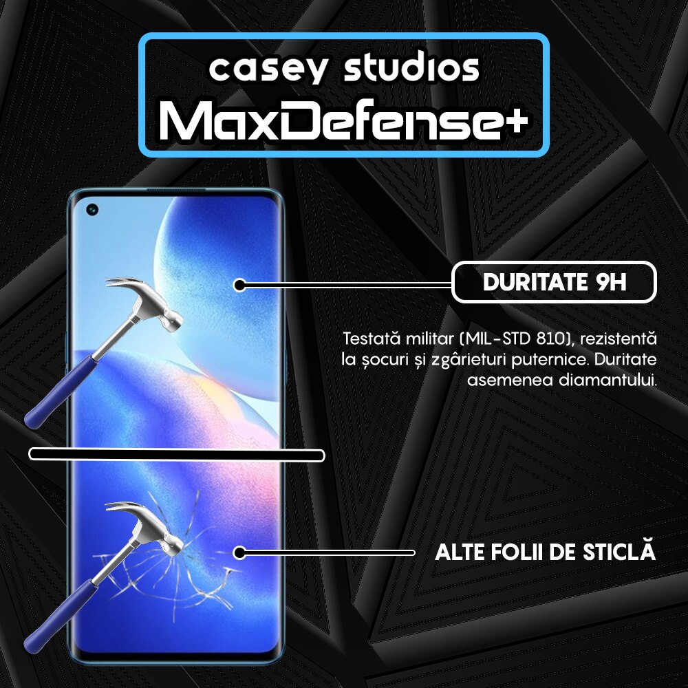 Folie Sticla CASEY STUDIOS™ compatibila cu Oppo Reno5 Pro 5G, Full Cover 3D, Full Glue, Duritate Militara, Ultra HD, Anti Zgarieturi, Anti Socuri, Margini Negre