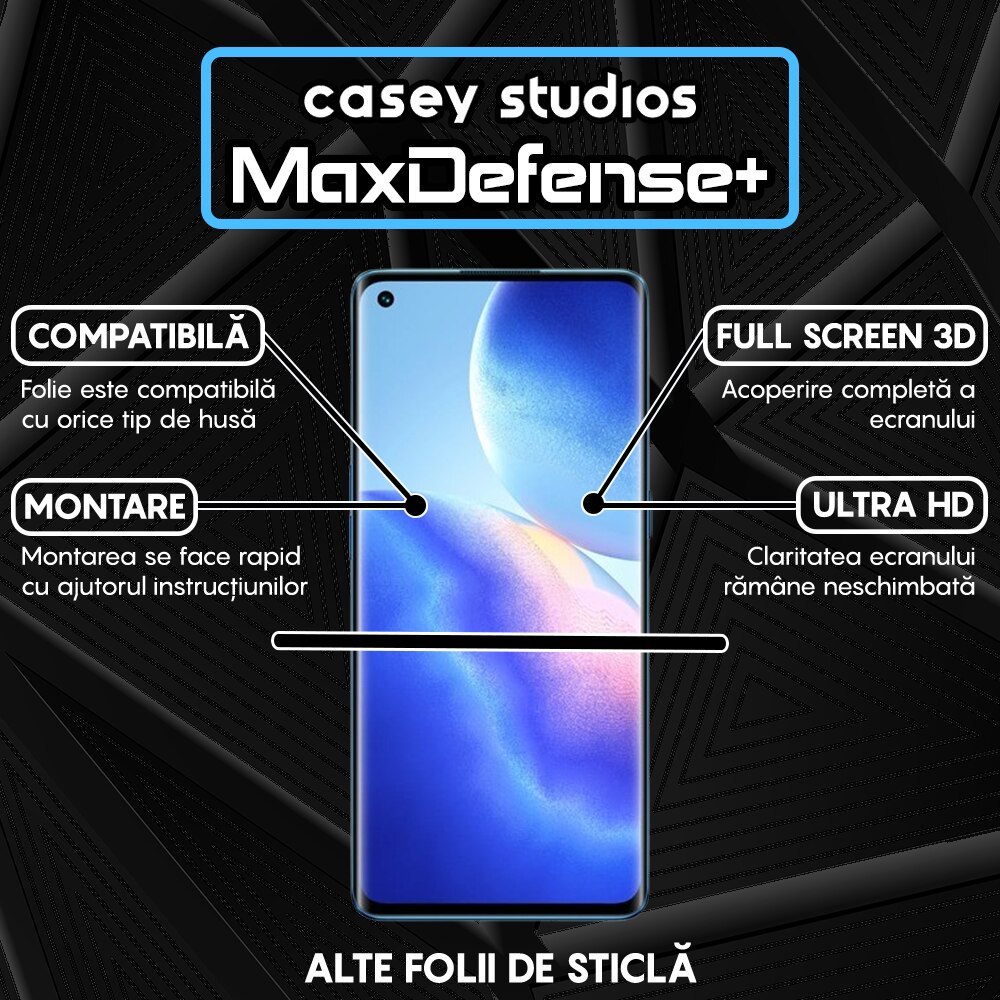 Folie Sticla CASEY STUDIOS™ compatibila cu Oppo Reno5 Pro 5G, Full Cover 3D, Full Glue, Duritate Militara, Ultra HD, Anti Zgarieturi, Anti Socuri, Margini Negre