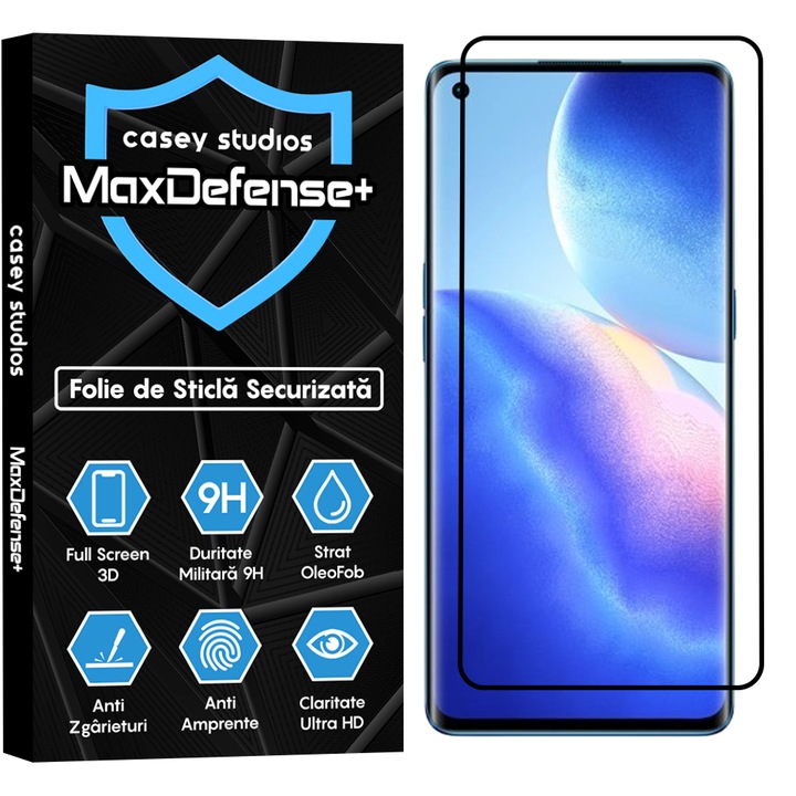 Folie Sticla CASEY STUDIOS™ compatibila cu Oppo Reno5 Pro 5G, Full Cover 3D, Full Glue, Duritate Militara, Ultra HD, Anti Zgarieturi, Anti Socuri, Margini Negre