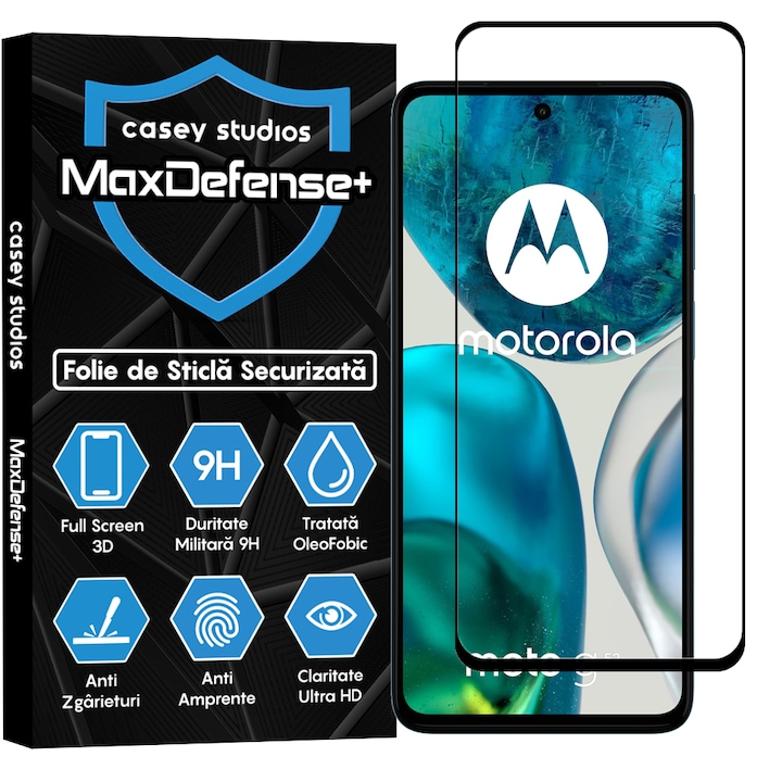 CASEY STUDIOS üvegfólia kompatibilis a Motorola Moto G52 / Moto G82 5G, Full Glue, Katonai keménység, Ultra HD, karcolásgátló, ütésálló, fekete élekkel