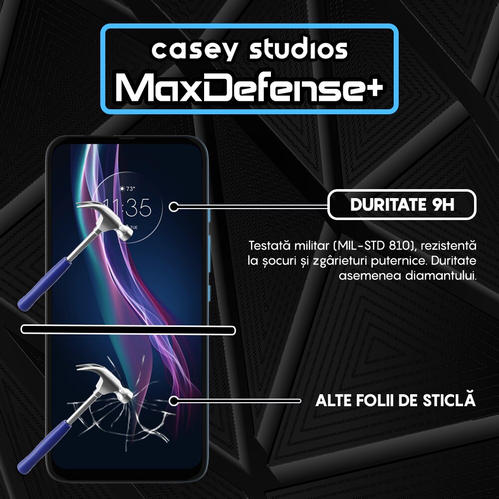 Folie Sticla CASEY STUDIOS™ compatibila cu Motorola Moto One Fusion Plus, Full Cover 3D, Full Glue, Duritate Militara, Ultra HD, Anti Zgarieturi, Anti Socuri, Margini Negre