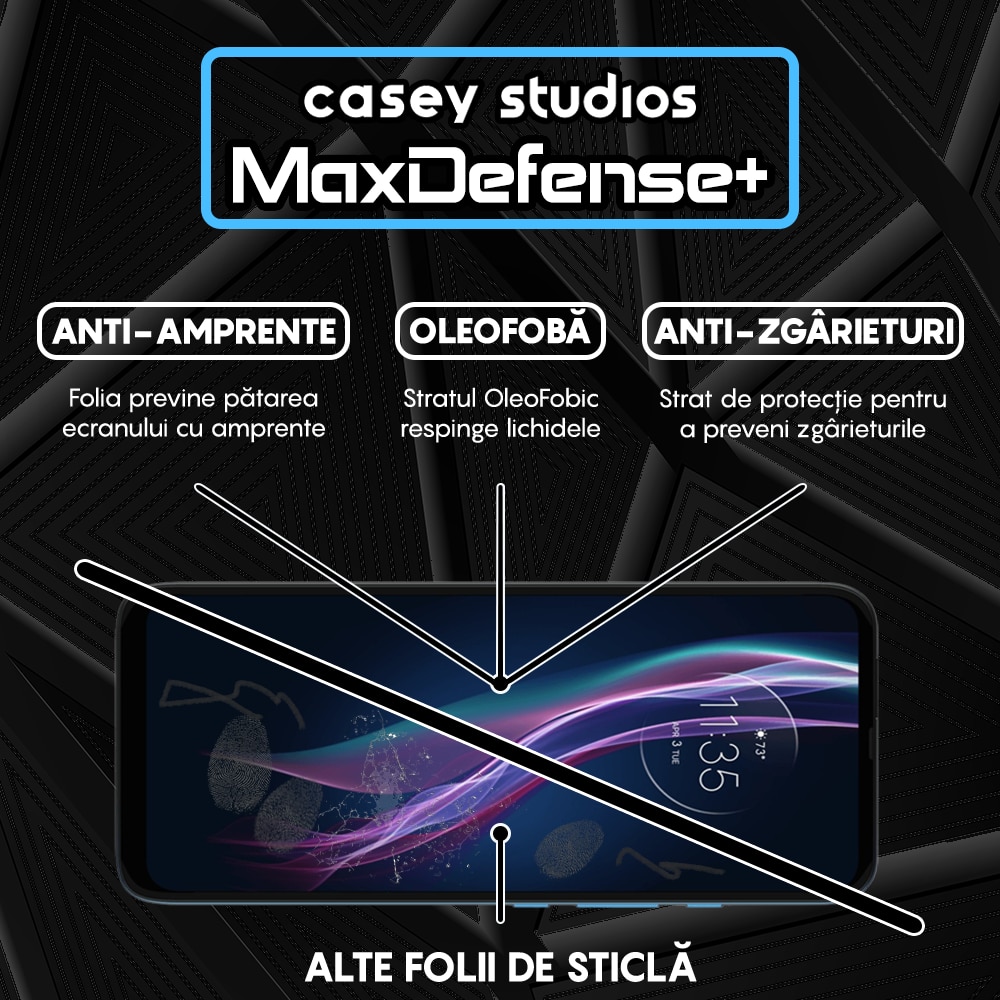 Folie Sticla CASEY STUDIOS™ compatibila cu Motorola Moto One Fusion Plus, Full Cover 3D, Full Glue, Duritate Militara, Ultra HD, Anti Zgarieturi, Anti Socuri, Margini Negre