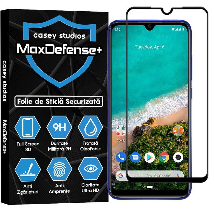 CASEY STUDIOS™ üvegfólia kompatibilis a Xiaomi Mi A3 / Mi CC9e, Full Glue, katonai keménység, Ultra HD, karcolásgátló, ütésálló, fekete élekkel