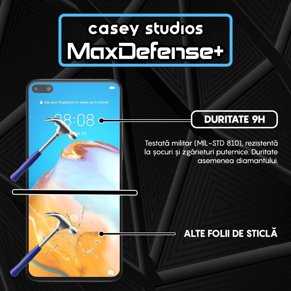 Folie Sticla CASEY STUDIOS™ compatibila cu Huawei P40, Full Cover 3D, Full Glue, Duritate Militara, Ultra HD, Anti Zgarieturi, Anti Socuri, Margini Negre