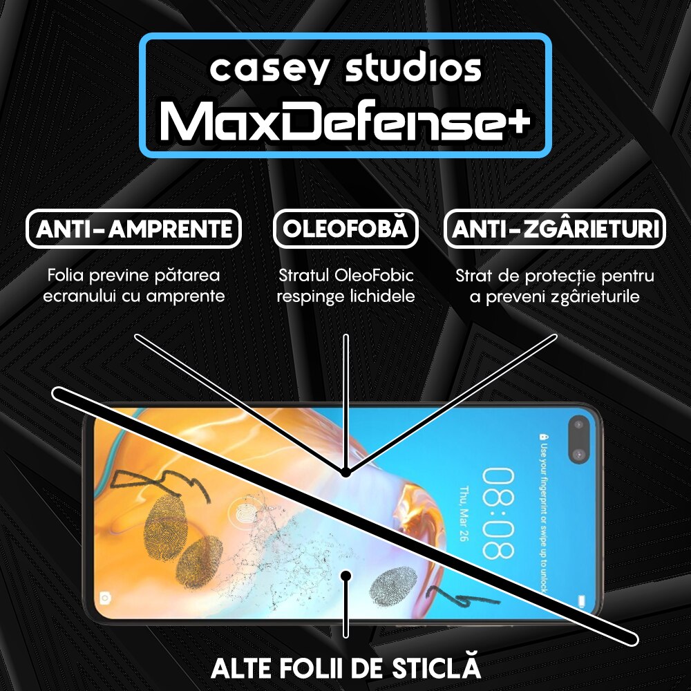 Folie Sticla CASEY STUDIOS™ compatibila cu Huawei P40, Full Cover 3D, Full Glue, Duritate Militara, Ultra HD, Anti Zgarieturi, Anti Socuri, Margini Negre