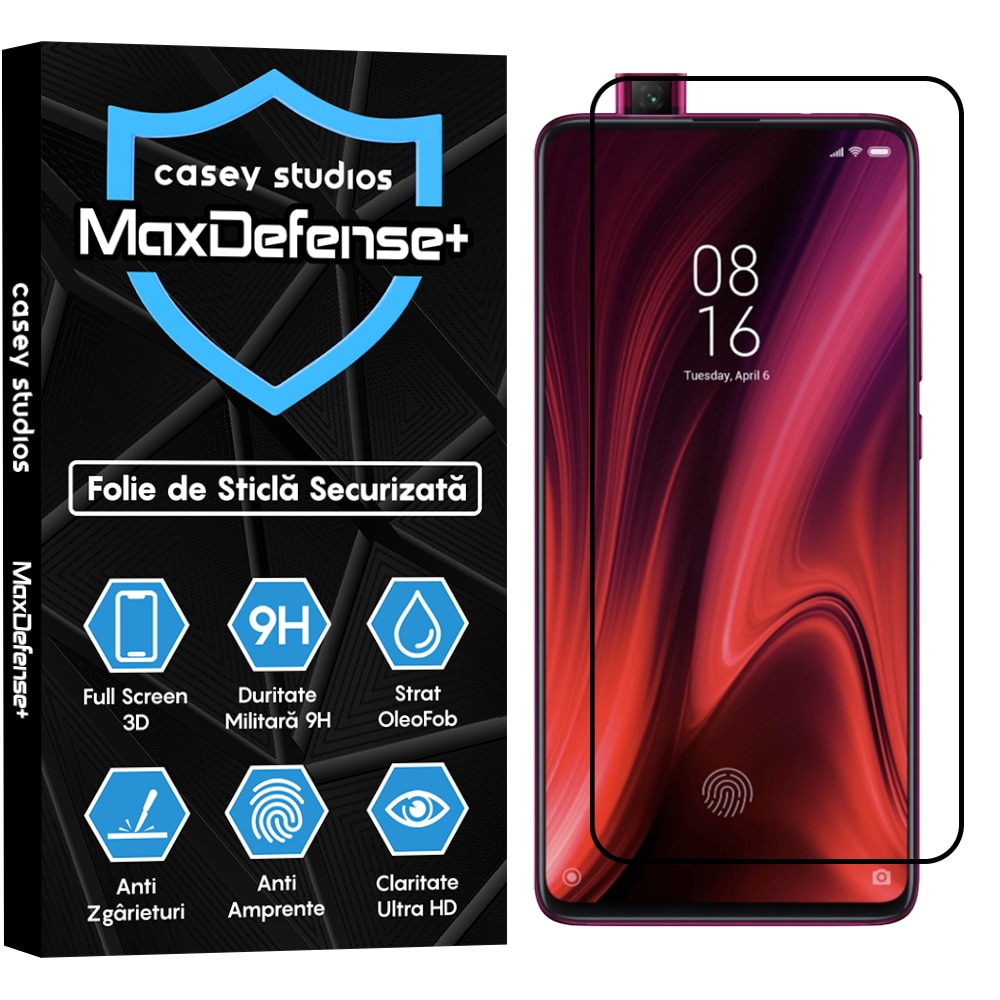 Folie Sticla CASEY STUDIOS™ compatibila cu Xiaomi Mi 9T / Redmi K20 / Redmi K20 Pro, Full Cover 3D, Full Glue, Duritate Militara, Ultra HD, Anti Zgarieturi, Anti Socuri, Margini Negre