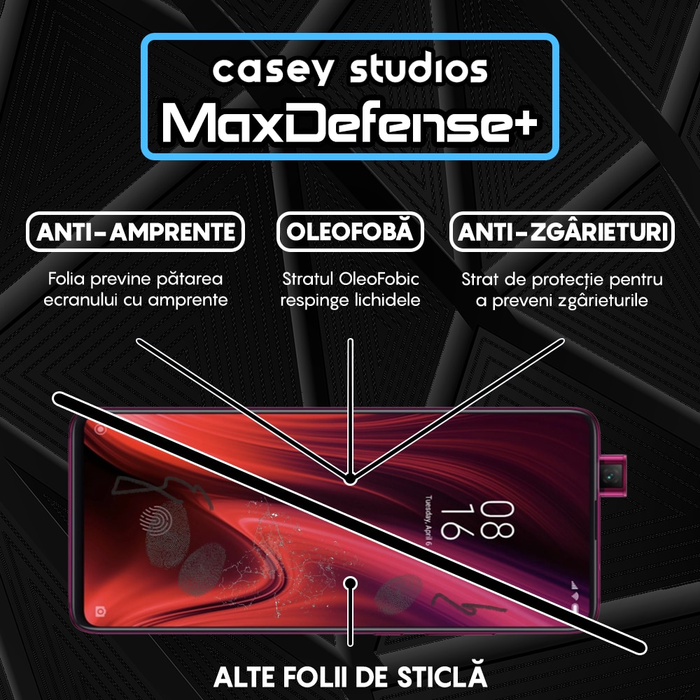 Folie Sticla CASEY STUDIOS™ compatibila cu Xiaomi Mi 9T / Redmi K20 / Redmi K20 Pro, Full Cover 3D, Full Glue, Duritate Militara, Ultra HD, Anti Zgarieturi, Anti Socuri, Margini Negre