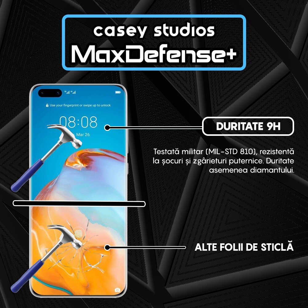 Folie Sticla CASEY STUDIOS™ compatibila cu Huawei P40 Pro / P40 Pro Plus, Full Cover 3D, Full Glue, Duritate Militara, Ultra HD, Anti Zgarieturi, Anti Socuri, Margini Negre