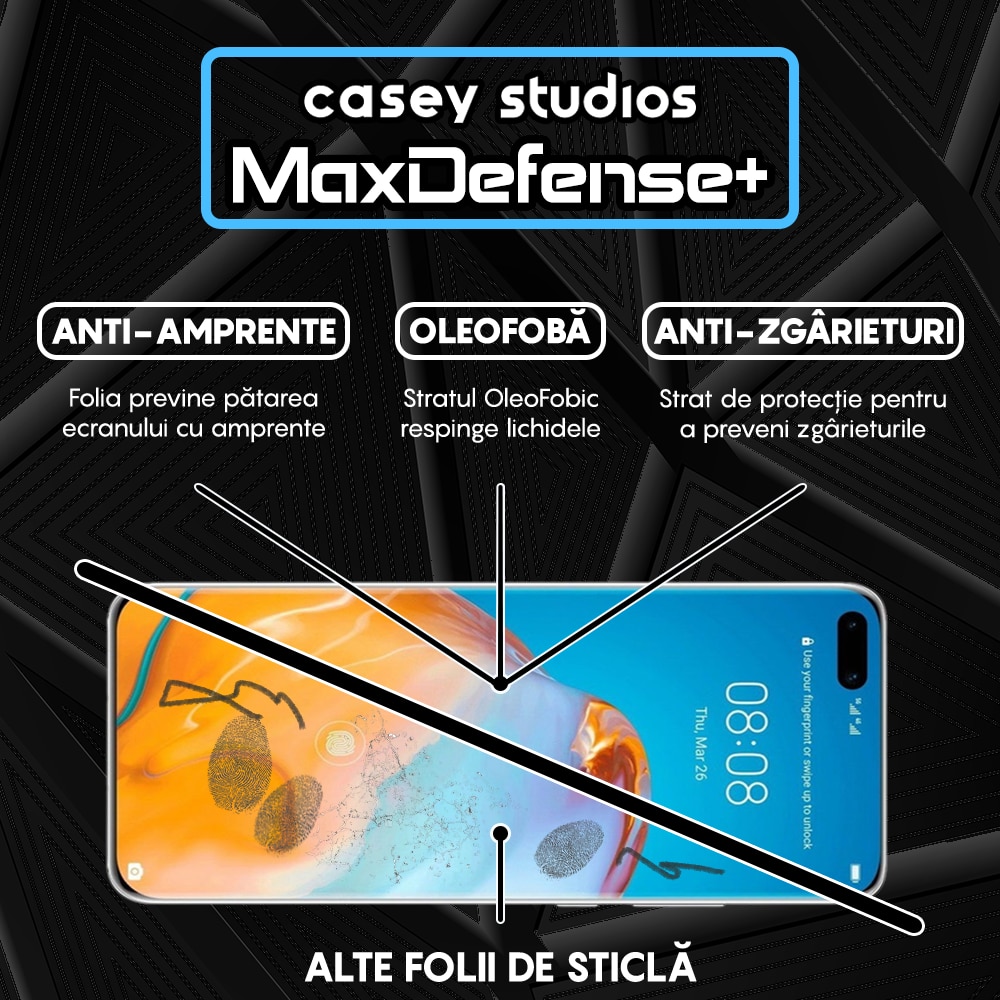Folie Sticla CASEY STUDIOS™ compatibila cu Huawei P40 Pro / P40 Pro Plus, Full Cover 3D, Full Glue, Duritate Militara, Ultra HD, Anti Zgarieturi, Anti Socuri, Margini Negre