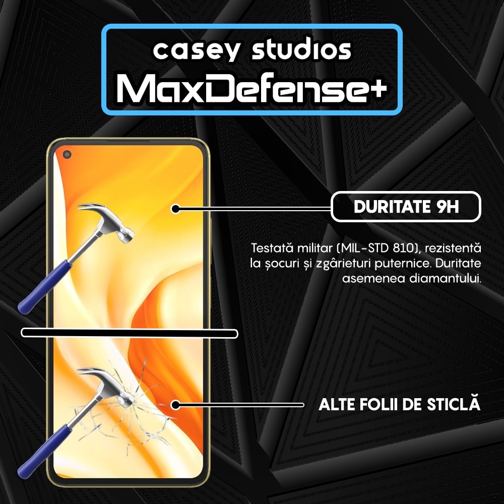 Folie Sticla CASEY STUDIOS™ compatibila cu Xiaomi 11 Lite 5G NE / Mi 11 Lite / Mi 11 Lite 5G, Full Cover 3D, Full Glue, Duritate Militara, Ultra HD, Anti Zgarieturi, Anti Socuri, Margini Negre