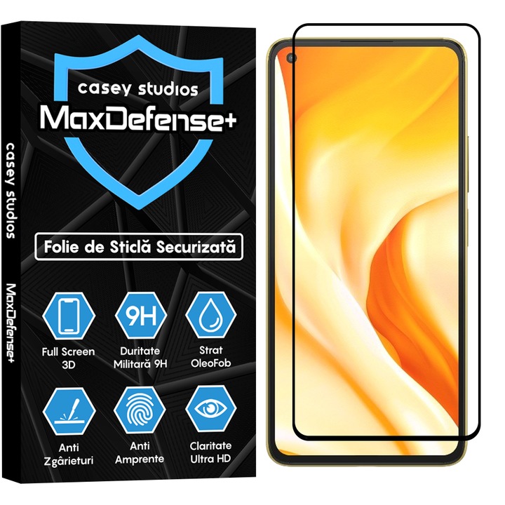 Folie Sticla CASEY STUDIOS™ compatibila cu Xiaomi 11 Lite 5G NE / Mi 11 Lite / Mi 11 Lite 5G, Full Cover 3D, Full Glue, Duritate Militara, Ultra HD, Anti Zgarieturi, Anti Socuri, Margini Negre