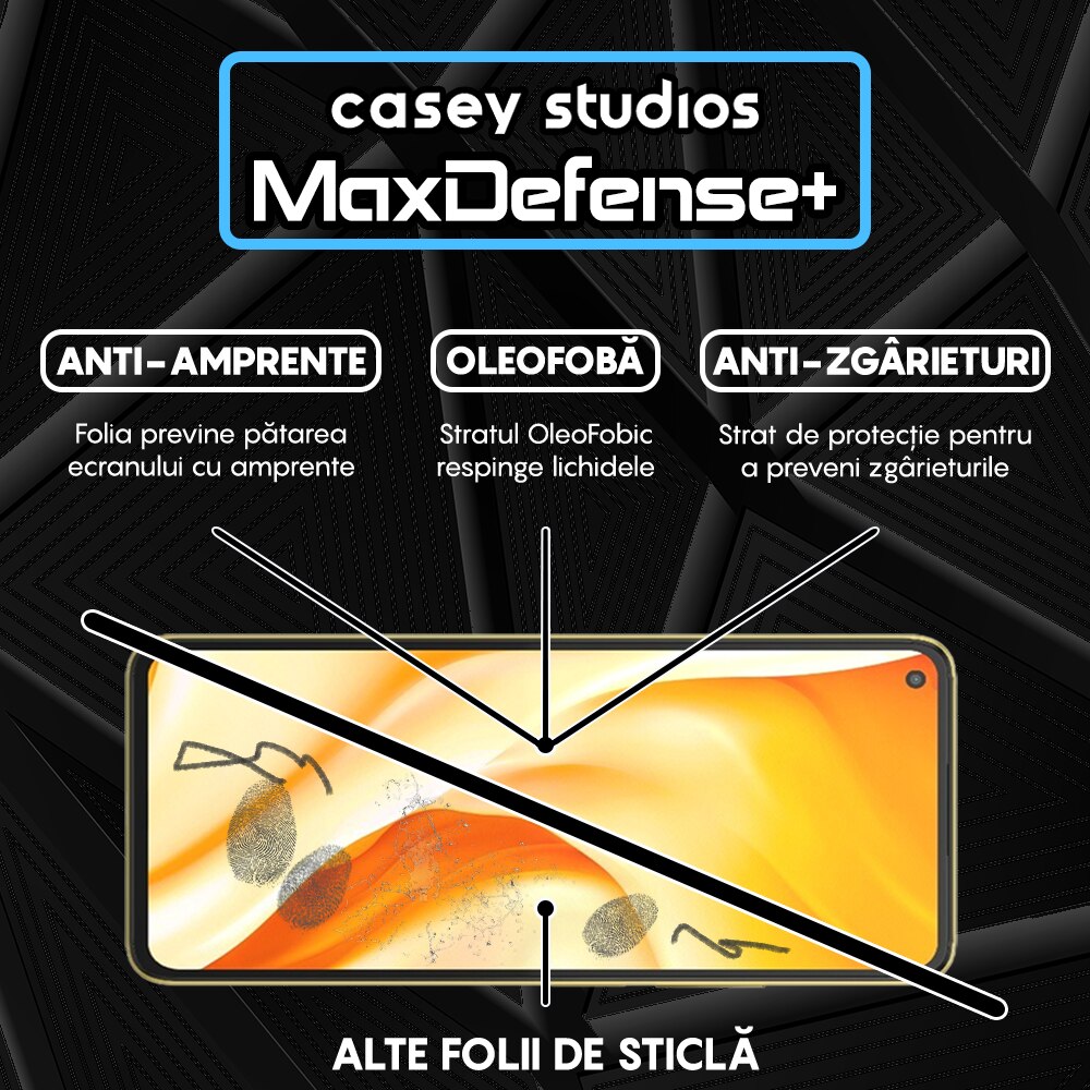 Folie Sticla CASEY STUDIOS™ compatibila cu Xiaomi 11 Lite 5G NE / Mi 11 Lite / Mi 11 Lite 5G, Full Cover 3D, Full Glue, Duritate Militara, Ultra HD, Anti Zgarieturi, Anti Socuri, Margini Negre