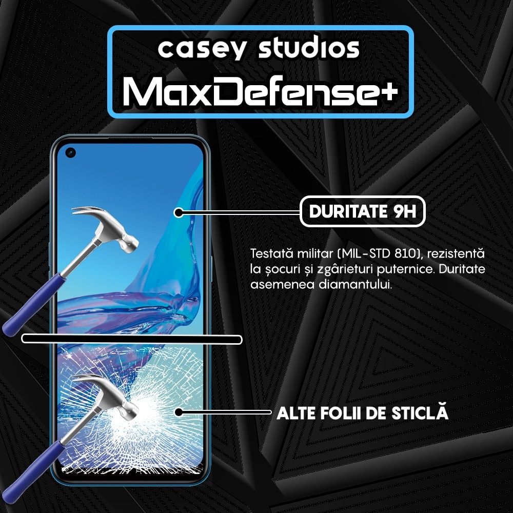 Folie Sticla CASEY STUDIOS™ compatibila cu Oppo A53 / A53s, Full Cover 3D, Full Glue, Duritate Militara, Ultra HD, Anti Zgarieturi, Anti Socuri, Margini Negre