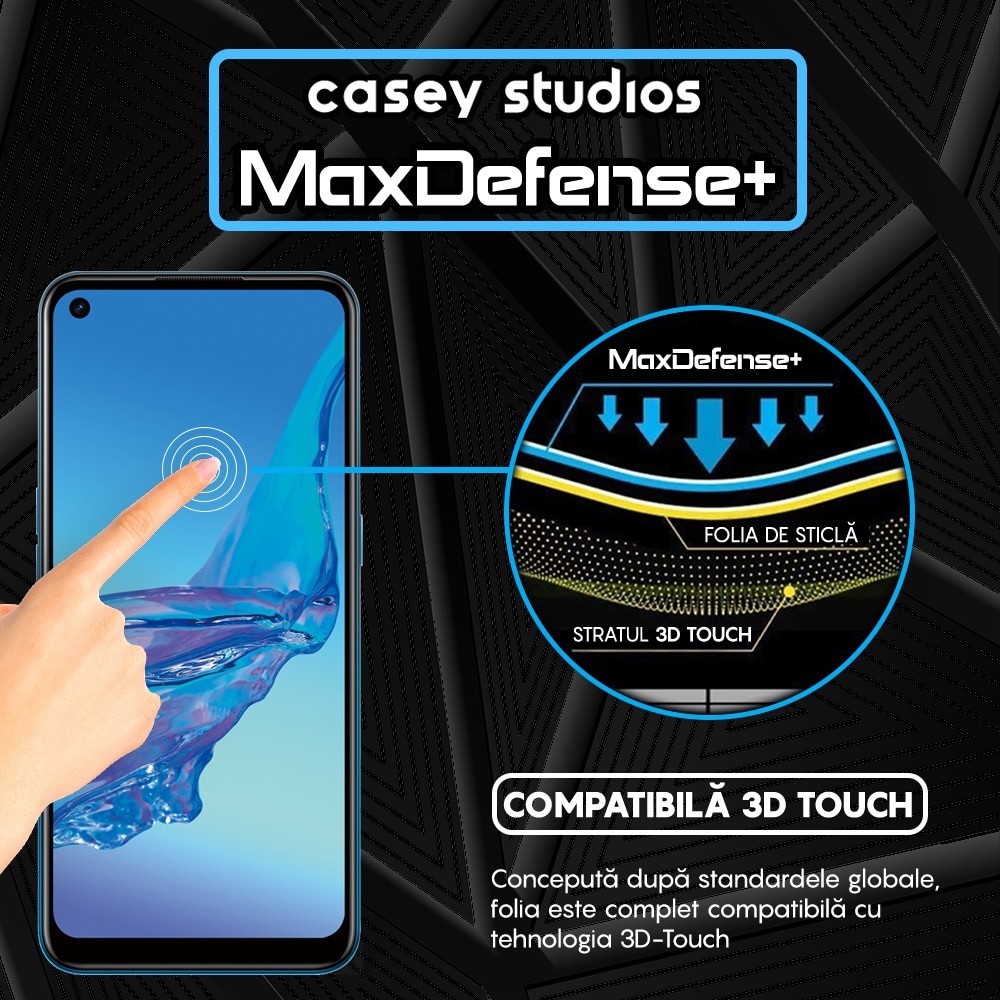 Folie Sticla CASEY STUDIOS™ compatibila cu Oppo A53 / A53s, Full Cover 3D, Full Glue, Duritate Militara, Ultra HD, Anti Zgarieturi, Anti Socuri, Margini Negre