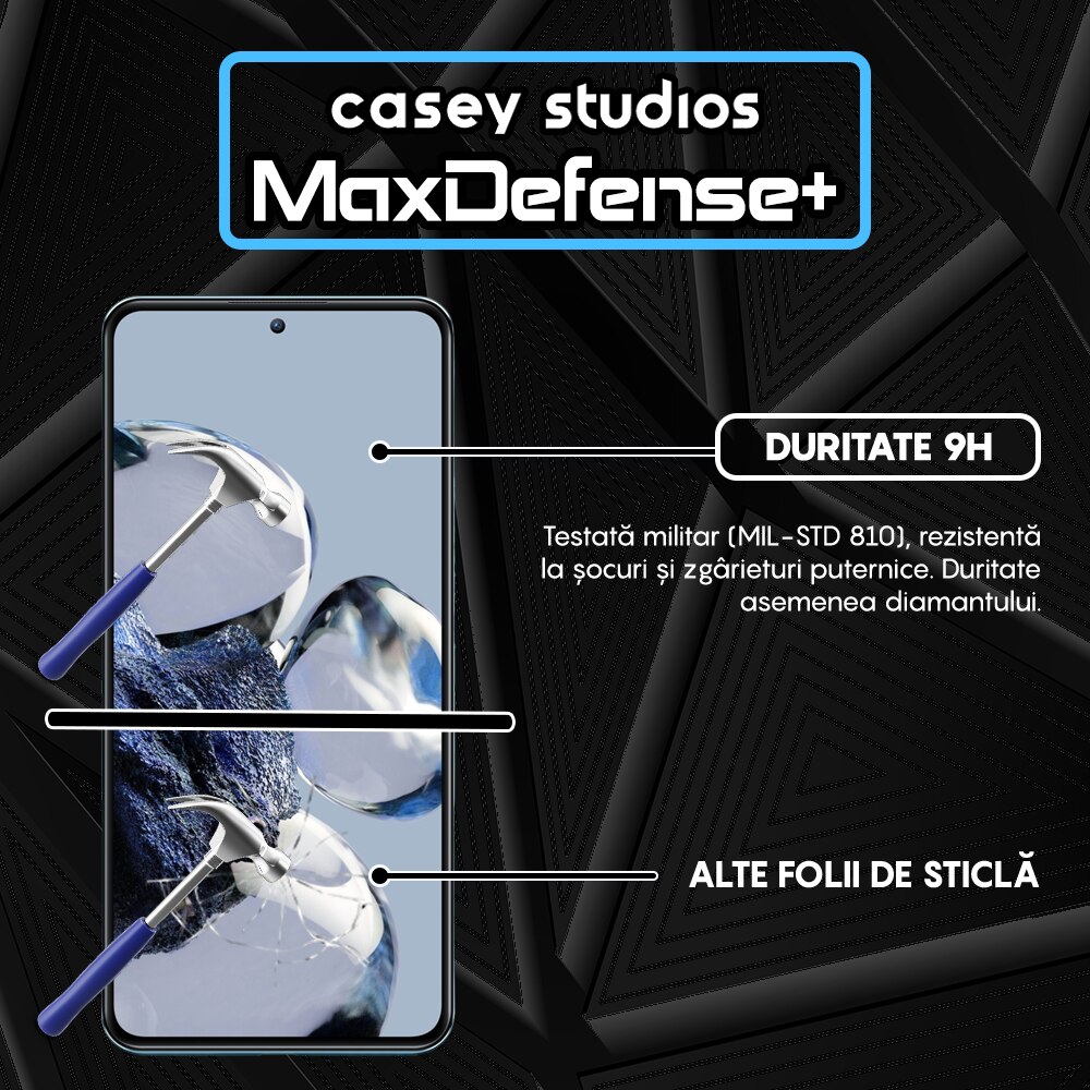 Folie Sticla CASEY STUDIOS™ compatibila cu Xiaomi 12T / Xiaomi 12T Pro, Full Cover 3D, Full Glue, Duritate Militara, Ultra HD, Anti Zgarieturi, Anti Socuri, Margini Negre