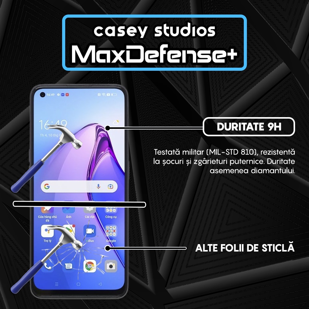 Folie Sticla CASEY STUDIOS™ compatibila cu Oppo Reno8 5G, Full Cover 3D, Full Glue, Duritate Militara, Ultra HD, Anti Zgarieturi, Anti Socuri, Margini Negre