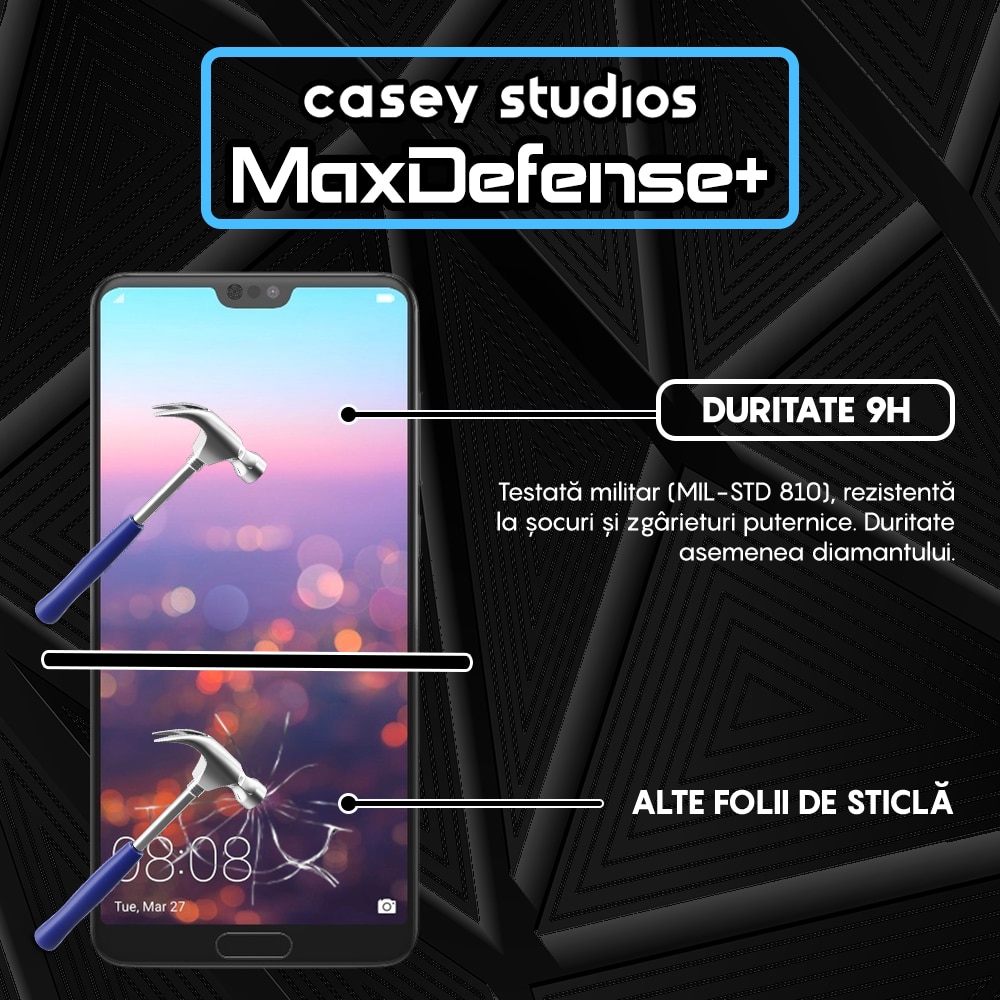 Folie Sticla CASEY STUDIOS™ compatibila cu Huawei P20 Pro, Full Cover 3D, Full Glue, Duritate Militara, Ultra HD, Anti Zgarieturi, Anti Socuri, Margini Negre