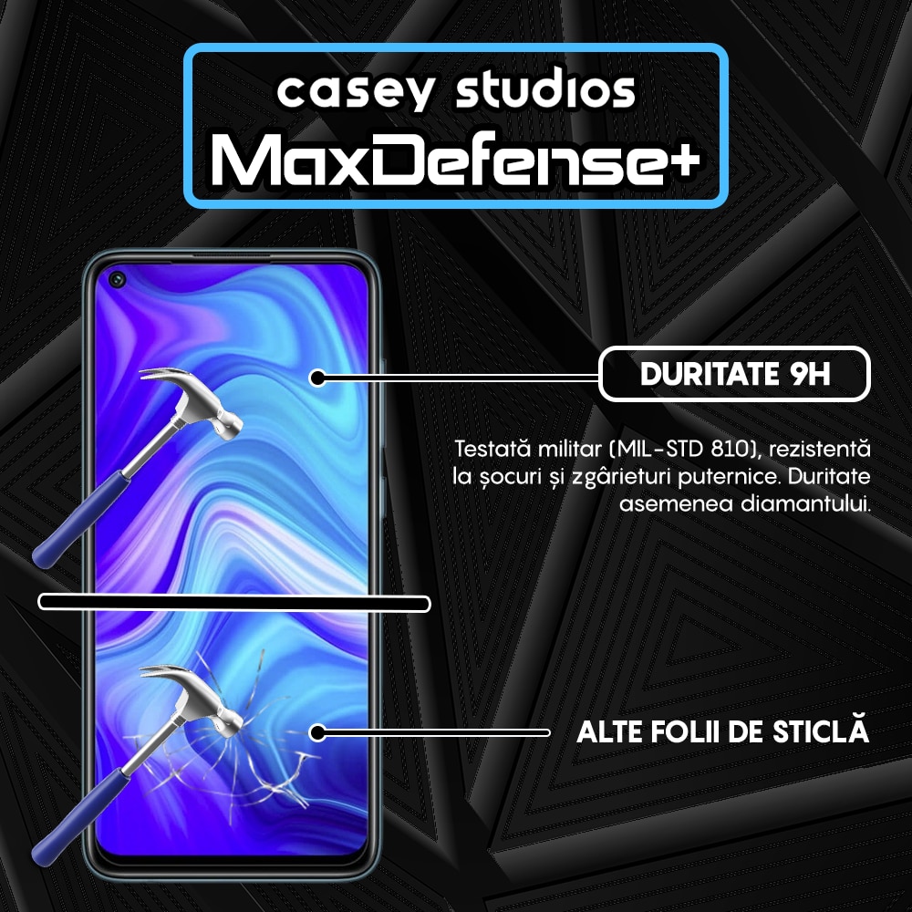 Folie Sticla CASEY STUDIOS™ compatibila cu Xiaomi Redmi Note 9 / Redmi 10X 4G, Full Cover 3D, Full Glue, Duritate Militara, Ultra HD, Anti Zgarieturi, Anti Socuri, Margini Negre