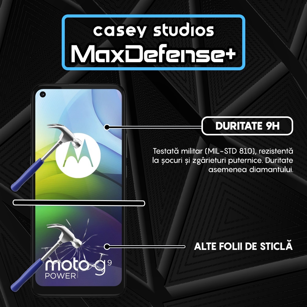 Folie Sticla CASEY STUDIOS™ compatibila cu Motorola Moto G9 Power, Full Cover 3D, Full Glue, Duritate Militara, Ultra HD, Anti Zgarieturi, Anti Socuri, Margini Negre