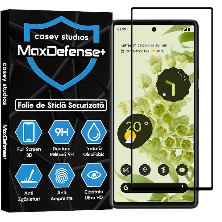 Folie Sticla CASEY STUDIOS™ compatibila cu Google Pixel 6, Full Cover 3D, Full Glue, Duritate Militara, Ultra HD, Anti Zgarieturi, Anti Socuri, Margini Negre