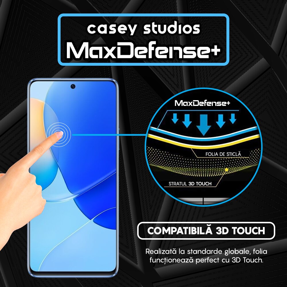 Folie Sticla CASEY STUDIOS™ compatibila cu Huawei nova 9 SE, Full Cover 3D, Full Glue, Duritate Militara, Ultra HD, Anti Zgarieturi, Anti Socuri, Margini Negre