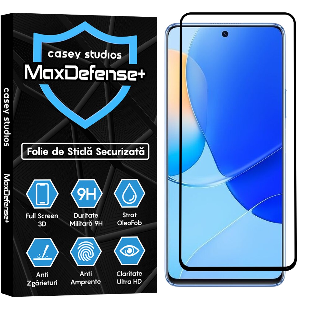 Folie Sticla CASEY STUDIOS™ compatibila cu Huawei nova 9 SE, Full Cover 3D, Full Glue, Duritate Militara, Ultra HD, Anti Zgarieturi, Anti Socuri, Margini Negre