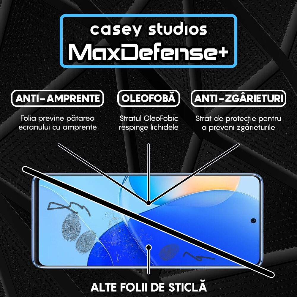 Folie Sticla CASEY STUDIOS™ compatibila cu Huawei nova 9 SE, Full Cover 3D, Full Glue, Duritate Militara, Ultra HD, Anti Zgarieturi, Anti Socuri, Margini Negre