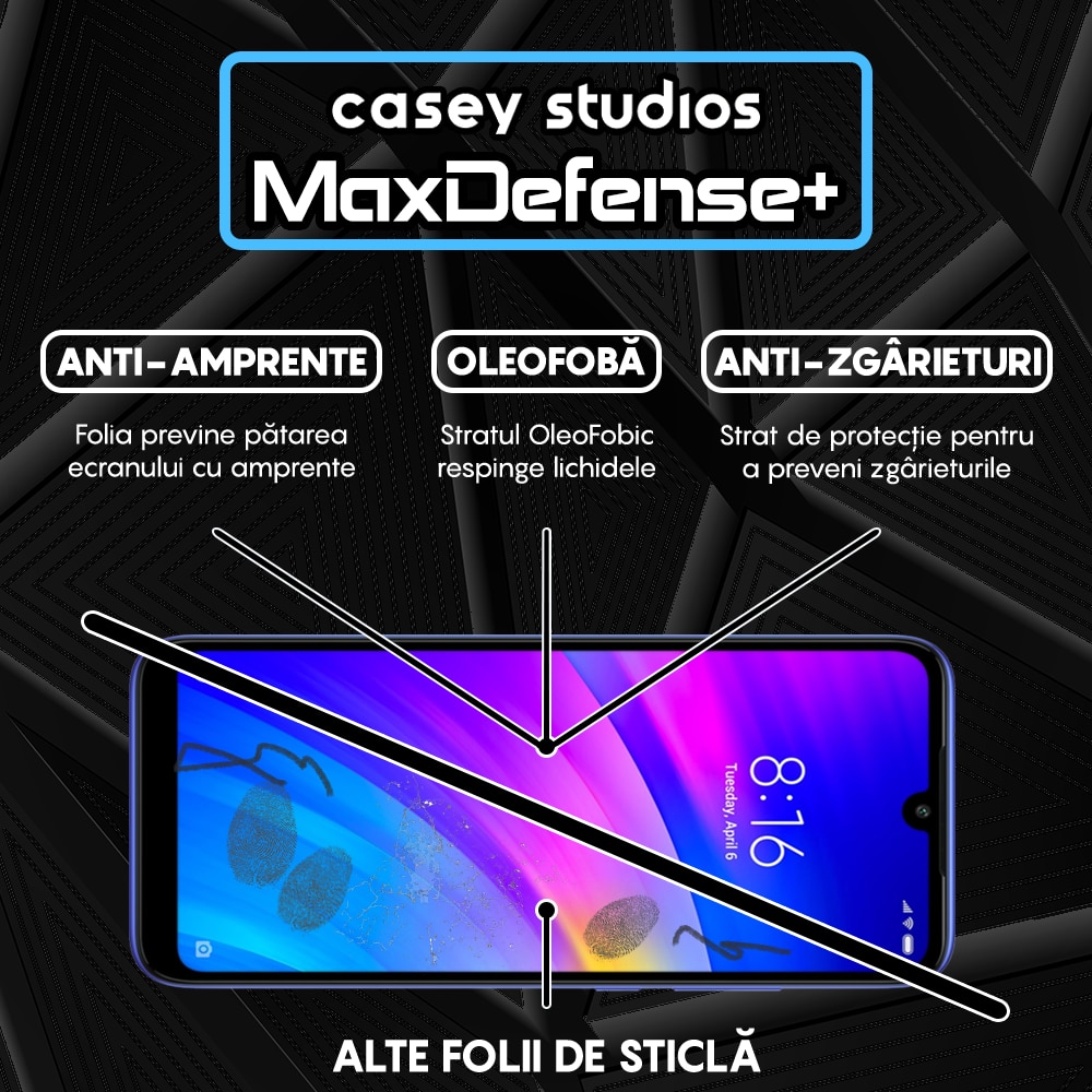 Folie Sticla CASEY STUDIOS™ compatibila cu Xiaomi Redmi Note 7 / Redmi Note 7 Pro, Full Cover 3D, Full Glue, Duritate Militara, Ultra HD, Anti Zgarieturi, Anti Socuri, Margini Negre
