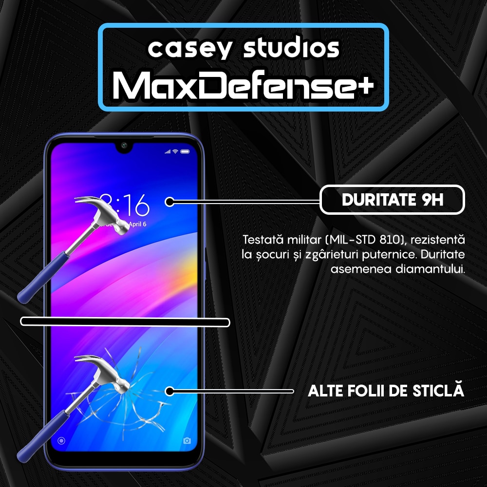 Folie Sticla CASEY STUDIOS™ compatibila cu Xiaomi Redmi Note 7 / Redmi Note 7 Pro, Full Cover 3D, Full Glue, Duritate Militara, Ultra HD, Anti Zgarieturi, Anti Socuri, Margini Negre