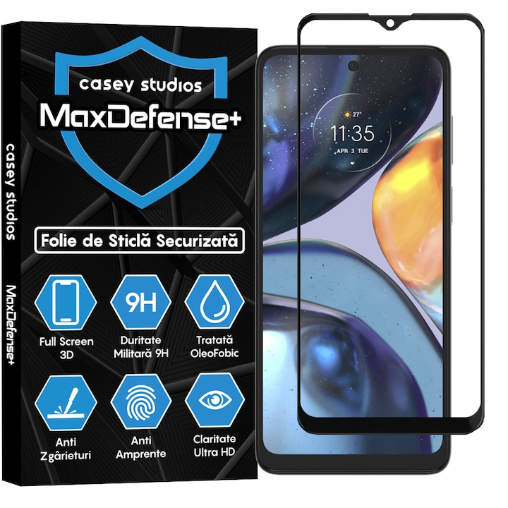 CASEY STUDIOS™ üvegfólia kompatibilis a Motorola Moto G22-vel, Full Glue, Katonai keménység, Ultra HD, karcolásgátló, ütésálló, fekete élek