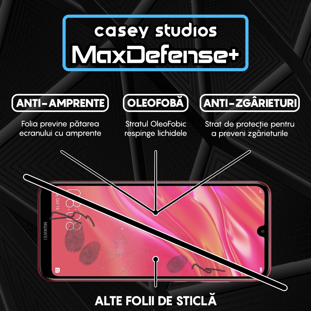 Folie Sticla CASEY STUDIOS™ compatibila cu Huawei Y7 2019 / Y7 Prime 2019 / Y7 Pro 2019, Full Cover 3D, Full Glue, Duritate Militara, Ultra HD, Anti Zgarieturi, Anti Socuri, Margini Negre