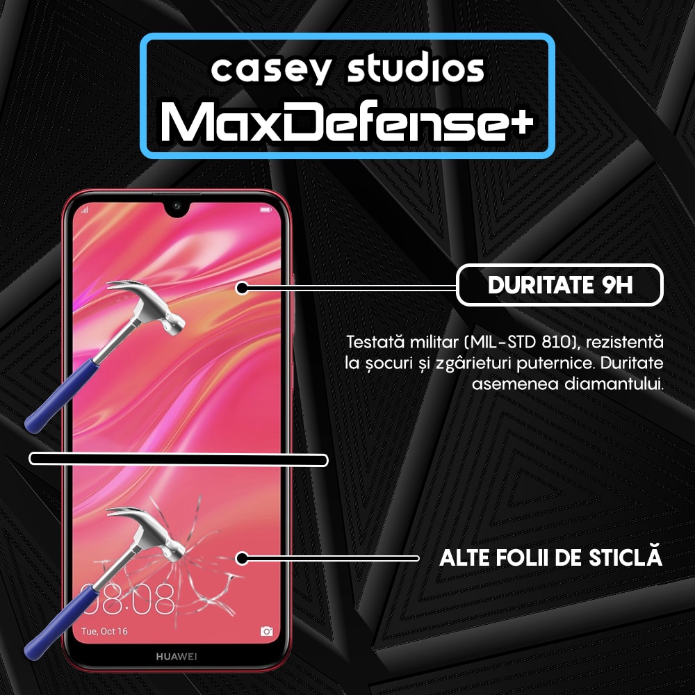 Folie Sticla CASEY STUDIOS™ compatibila cu Huawei Y7 2019 / Y7 Prime 2019 / Y7 Pro 2019, Full Cover 3D, Full Glue, Duritate Militara, Ultra HD, Anti Zgarieturi, Anti Socuri, Margini Negre