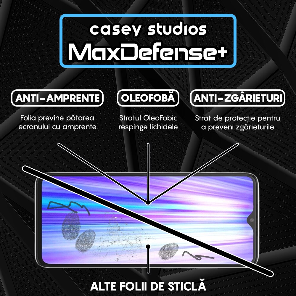 Folie Sticla CASEY STUDIOS™ compatibila cu Xiaomi Redmi Note 8 Pro, Full Cover 3D, Full Glue, Duritate Militara, Ultra HD, Anti Zgarieturi, Anti Socuri, Margini Negre