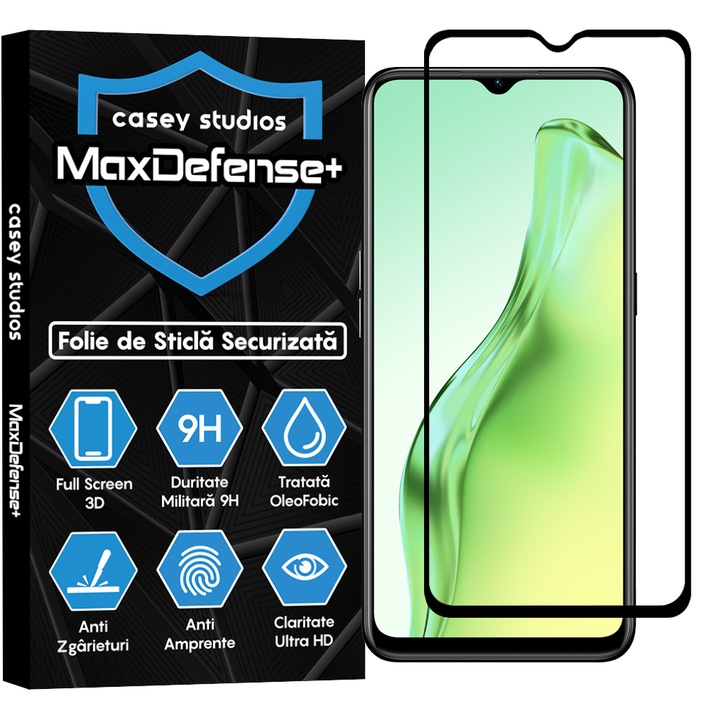 CASEY STUDIOS™ üvegfólia kompatibilis az Oppo A31-gyel, Full Glue, Katonai keménység, Ultra HD, karcolásgátló, ütésálló, fekete élek