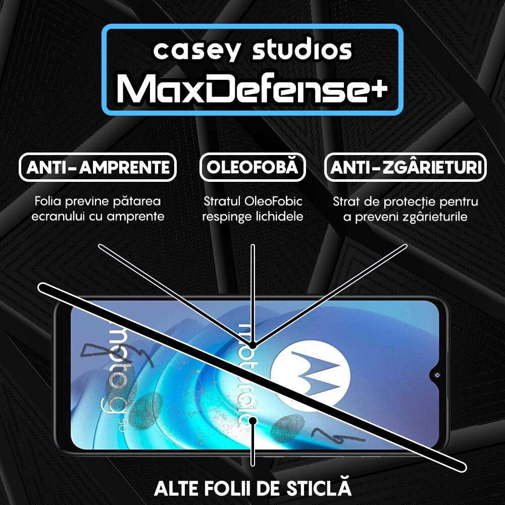 Folie Sticla CASEY STUDIOS™ compatibila cu Motorola Moto G50, Full Cover 3D, Full Glue, Duritate Militara, Ultra HD, Anti Zgarieturi, Anti Socuri, Margini Negre