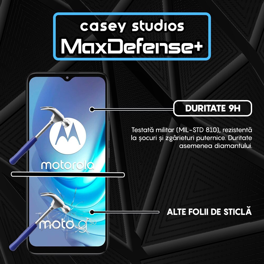 Folie Sticla CASEY STUDIOS™ compatibila cu Motorola Moto G50, Full Cover 3D, Full Glue, Duritate Militara, Ultra HD, Anti Zgarieturi, Anti Socuri, Margini Negre