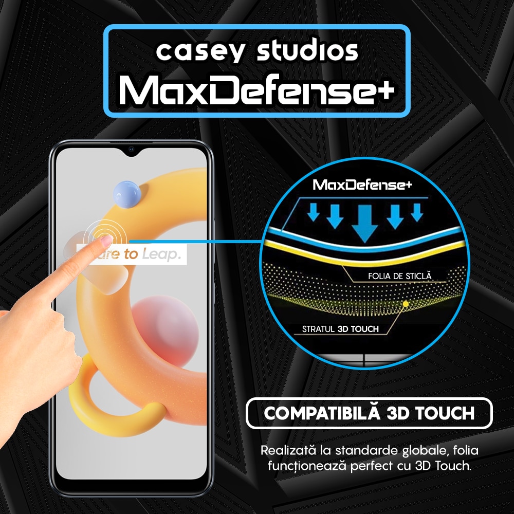 Folie Sticla CASEY STUDIOS™ compatibila cu Realme 7i / C11 / C11 (2021) / C15 / C21 / C21Y / C21Y / C25s / C25Y / Narzo 30A, Full Cover 3D, Full Glue, Duritate Militara, Ultra HD, Anti Zgarieturi, Anti Socuri, Margini Negre