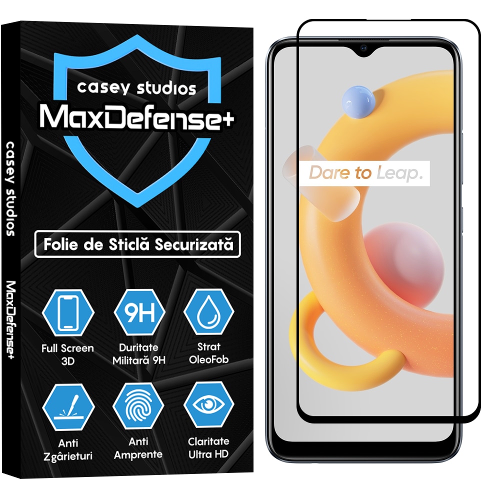 Folie Sticla CASEY STUDIOS™ compatibila cu Realme 7i / C11 / C11 (2021) / C15 / C21 / C21Y / C21Y / C25s / C25Y / Narzo 30A, Full Cover 3D, Full Glue, Duritate Militara, Ultra HD, Anti Zgarieturi, Anti Socuri, Margini Negre
