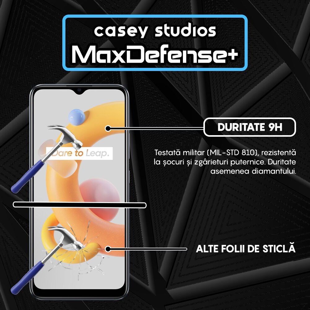 Folie Sticla CASEY STUDIOS™ compatibila cu Realme 7i / C11 / C11 (2021) / C15 / C21 / C21Y / C21Y / C25s / C25Y / Narzo 30A, Full Cover 3D, Full Glue, Duritate Militara, Ultra HD, Anti Zgarieturi, Anti Socuri, Margini Negre