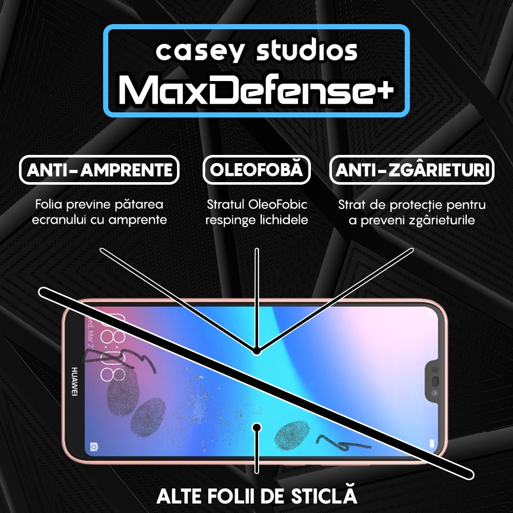 Folie Sticla CASEY STUDIOS™ compatibila cu Huawei P20 lite, Full Cover 3D, Full Glue, Duritate Militara, Ultra HD, Anti Zgarieturi, Anti Socuri, Margini Negre